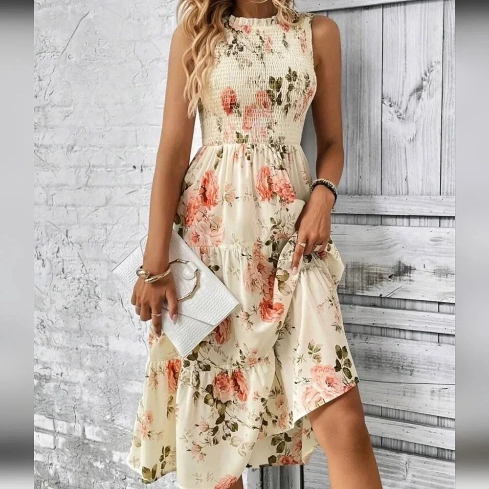 Floral Print Ruffle Hem Dress